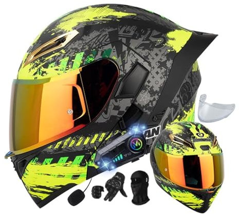 Motorradhelm mit Bluetooth Klapphelm, Motorradhelm,Modularer Bluetooth Helm Mit Doppelvisier, DOT/ECE Genehmigter Helm, Anti-Beschlag Erwachsene Frauen Männer L,L59-60CM