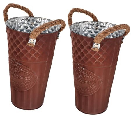 FUNOMOCYA 2stücke Vintage Blumentopf Aus Metall Für Zuhause Retro-blumentopf Aus Eisen Für Garten Dekorativer Pflanzgefäß Für Tischdekoration Kreative Blumenvase Mit Griffdesign Leicht Zu Be
