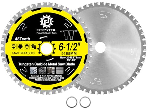 165mm Metal Cutting Circular Saw Blade - FOCSTOL 2pcs Tungsten Carbide Tipped Saw Blade 48T for Iron Ferrous Metals Steel Pipe Arbor 20mm x 15.875mm