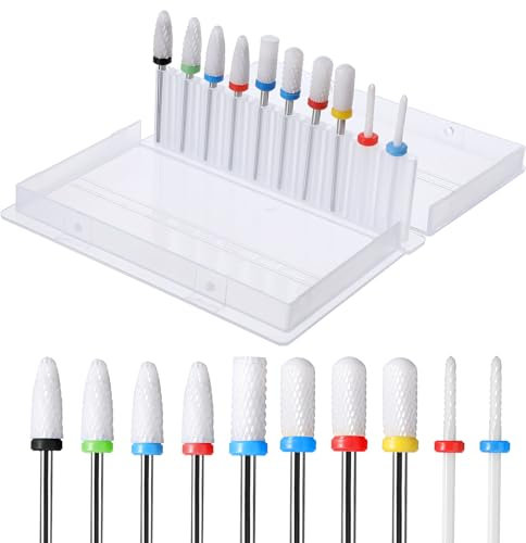 Wanmu Set di 10 punte per trapano per unghie in ceramica, 3/32 professionali, in acrilico, lima per unghie per pedicure, cuticole, rimozione di estensioni per unghie, manicure, pedicure, saloni