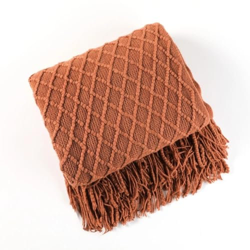 LiuliuBull 127x172cm Kaschmir Sofa Decke Abdeckung Nordic Stil Stricken Plaid Werfen Quasten Tagesdecke Goldene Decke(Brick red)