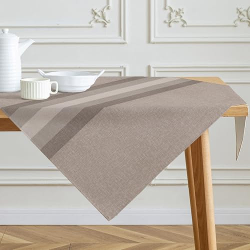 Kiatuniya Tovaglia Quadrata Strisce Beige Marrone Tavolo Centrotavola Moderna Tovaglie Copri Tavolo da Interno Elegante per Cucina Ristorante Giardino Esterno Feste 85 x 85 cm