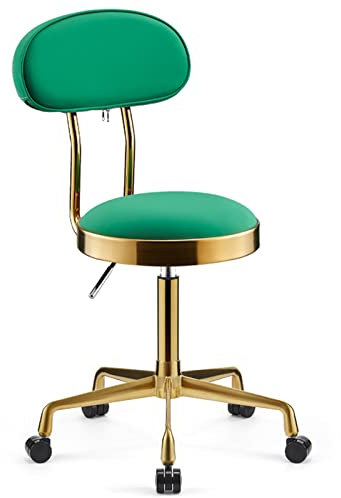 Drehhocker mit Rollen, Rollhocker mit Rollen, Bürodrehstühle, Schönheitssalons, Rezeption, Barhocker, PU-Sitz, Rückenlehne verstellbar 44-59 cm (Hellblau, Einheitsgröße) (Grün, Einheitsgröße)