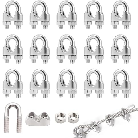 16 Pezzi Morsetti per Funi Metalliche Morsetti per Cavo Acciaio Morsetti per Fune Metallica a Forma di U Morsetto per Fune per il Fissaggio di Terrazze o Portici, Vele Ombreggianti Sospese