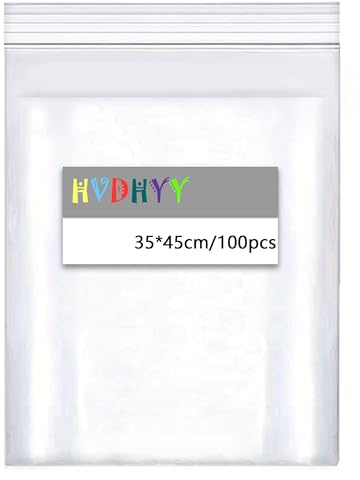 HVDHYY 350mmX450mm Sachets Plastique Transparents Refermables Grand Sac De À Fermeture Épaissir 100µm Sac Scellé Rangement, Convient Pour Le Stockage De Vêtements Et De Collations 100pièce