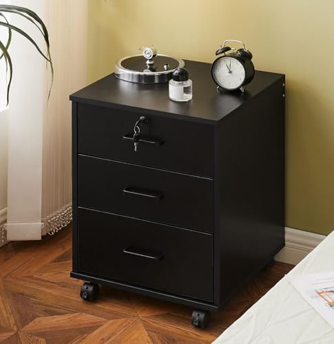ZBAOLTO Rollcontainer Abschließbar Rollcontainer Holz Schwarz 40×40×57 cm | mit Schubladen Aktenschrank, Büro-Aktenschränke mit Rollen,Vertikale für Büro Arbeitszimmer Wohnzimmer