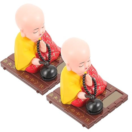 Cabilock 2stücke Solarbetriebene Kleine Mönch Wackelfigur Automatische Nickbewegung Niedliche Auto Armaturenbrett Deko Lebensechte Buddha Statue Für Auto Innenraum Wohnzimmer Büro