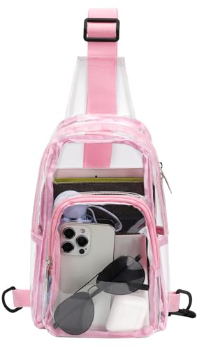 TINYAT Klar slingväska män stadion godkänd transparent axelväska för kvinnor crossbody väska med justerbar rem,Rosa/9065