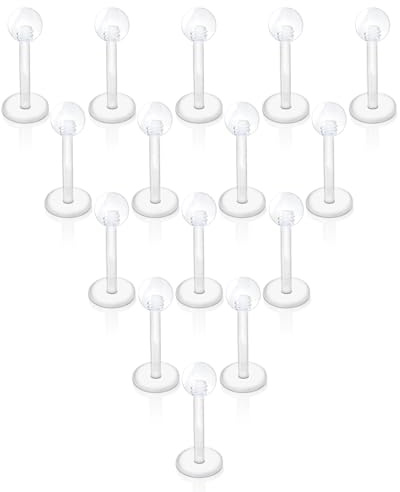 Gojewen Klar läpp Piercing Flexibla Labret Studs 6–12 mm akrylplast platt tillbaka propeller Trgaus Bar Retainers Piercing Smycken, Plast