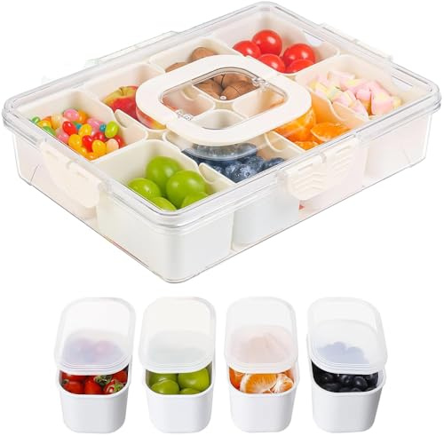 katmerio Snackbox mit 8 Fächern, Snackschale mit Deckel und Griff, Tragbar Snackbox Organizer für Snacks, Süßigkeiten,Küchengewürze, Obst, Nüsse Für unterwegs Transparente Snack-Boxen
