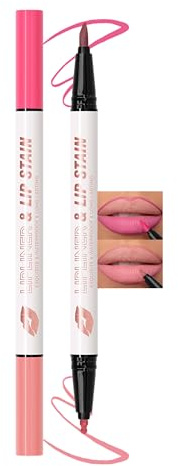 Erinde Rotulador de labios resistente al agua – 2 colores, doble cabeza, lápiz labial mate de larga duración, lápiz labial líquido de alta pigmentación, resistente al agua