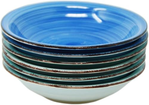 Riyashop Set di 6 piatti per zuppa e ciotole per pasta in terracotta, versatili per Ramen, tagliatelle e insalata, tonalità blu