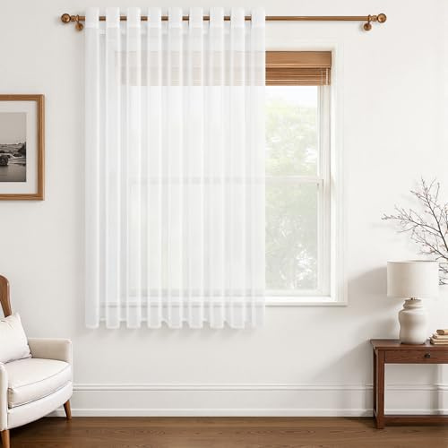 MRTREES Vorhänge mit Ösen Gardinen Weiss Transparent 1 Stück, 200 cm Lang 200 cm Breit, Ösenvorhang Moderner Vorhang Durchsichtig für Schlafzimmer Wohnzimmer Balkontür Große Fenster