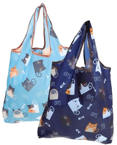 DONFAMDS 2Stücke Faltbare Einkaufstasche mit Katzenmotiv Umweltfreundliche Handtasche aus Wasserabweisendem Oxford für Supermarkt und Gemüse Einkäufe