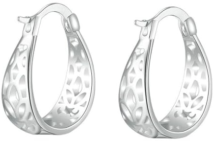 AMDXD Pendientes de aro de oro blanco de 9 quilates, pendientes de aro con filamento, oro de 9 quilates, joyas de oro de estilo Art Nouveau