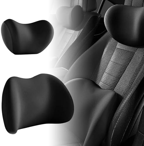 Ergonomic Car Seat Lumbar Support and Neck Pillow Set, 2 Pack Memory Foam Cushion for Driving Comfort, Universal Car Seat Pillow, Breathable Headrest & Back Rest for Office, Travel and Home– Black