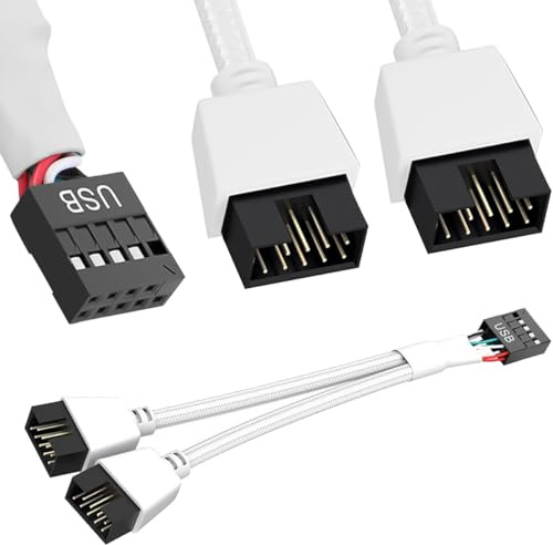 DAOKAI USB Header Splitter,Motherboard 9pin USB 2.0 to Dual 9pin Extension Cable 15cm,9 pin to 2 * 9 pin Splitter Cord,for Internal Computer Motherboard (Braided White)-2pcs