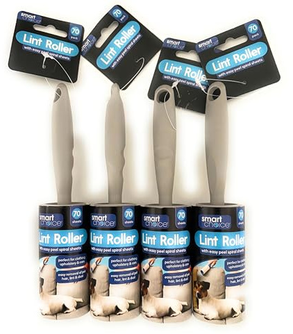 Smart Choice Lint Roller 4 Pack – Easy Peel Spiral Sheets, 70 Sheets per Roll Pet Hair Remover for Clothing, Upholstery, Furniture & Car Interior Strong Adhesive Roller for Daily Cleaning
