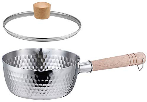 OIFAODAO, Traditional Japanese Nonstick Stainless Steel Saucepan Milk Sauce Pan with Glass Lid, Wooden Handle and Oil Drip Rack, Cooking Tool,Stainless Steel Pots(22cm/8.7in)
