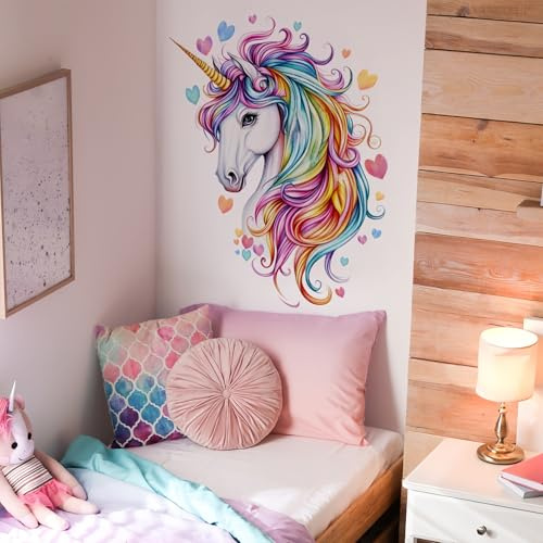 Einhorn Wandtattoo, großformatiger Einhorn Wandaufkleber zur Dekoration für Mädchenzimmer, Kinderzimmer, Geburtstagsparty (Style_A)