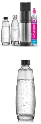 Sodastream DUO Machine à Eau Pétillante et Soda pour Carafe en Verre | Pack 2 Carafes en Verre 1L + 1 Bouteille 1L Finition Acier Inoxydable Lave-Vaisselle + 1 Recharge de Gaz 60L à Clipser | Noire