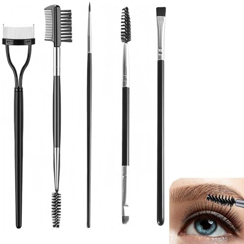Juego de pinceles de maquillaje para pestañas, delineador de ojos, cepillo de cejas, peine de pestañas, cepillo de pestañas, herramientas profesionales de maquillaje de ojos (juego de 5)