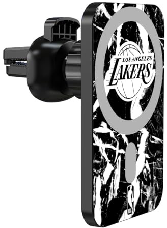 Head Case Designs Officially Licensed NBA Black Marble Los Angeles Lakers Magnetic Car Mount with Wireless Charger 15W Fast Charging Compatible with MagSafe iPhone and Android Qi Devices (Black)