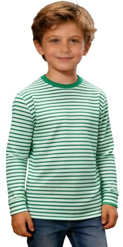 Generico Maglietta Bambino Maniche Lunghe Righe Cotone Ragazzi Girocollo Marinaio Bimbi Base Sportiva Sottogiacca Casual Maglia Leggera Scuola Infant Abbigliamento Quotidiano Elastica Verde 12 Anni