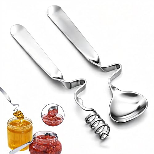 Set de 2 Cucharas de Miel y Mermelada en Acero Inoxidable 304, Resistentes y Ecológicas, para Yogur, Jarabes, Postres y Cocina - Diseño Antigoteo y Versátil para Tarros