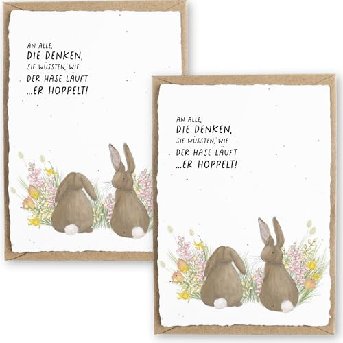 hey little green Osterkarte zum Einpflanzen aus handgemachtem Saatpapier | nachhaltige Karte zu Ostern | Wachsendes Papier | mit Briefumschlag (Wie der Hase läuft, 2 Karten)