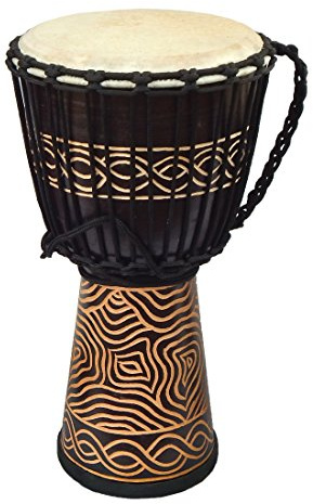Terre Percussion Djembe Standard line carve Handmade Drum Circle Instrument, Carved Mahogany with Natural Goat Skin, 20 tall, 10 head, NK047