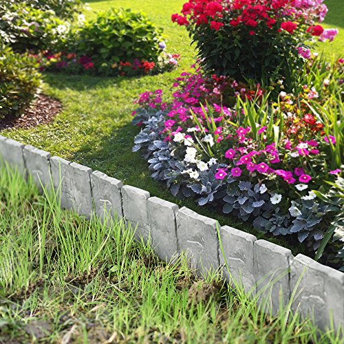 casa.pro Bordure per Aiuole Giardino Elementi in Plastica Effetto Pietra - Set da 20 Blocchi con Lunghezza tot 5 m Palizzata per Delimitare Aiuole - Grigio Scuro