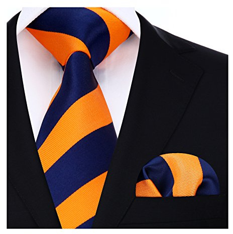 HISDERN Herren Krawatte Gestreifte Hochzeit Krawatte & Einstecktuch Set