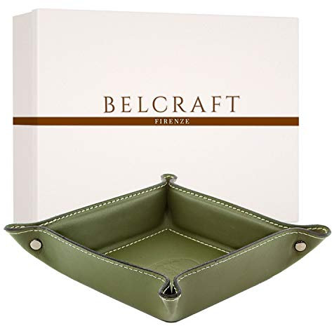 BELCRAFT Orvieto Taschenleerer Leder, Handgearbeitet in klassischem italienischem Stil, Ordentlich Tablett, Geschenkschachtel inklusive Grün (19x19 cm)