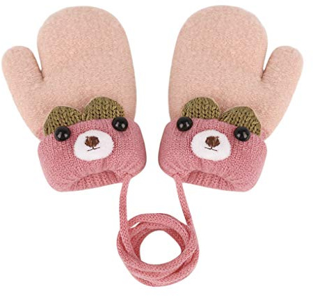YSXY Süße Fäustlinge Baby Kleinkind Gestrickte Handschuhe für 1 2 3 Jahre Jungen Mädchen Winter Warme Strickhandschuhe mit schnur Fleece-Innenfutter