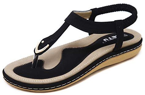 ZAPZEAL Women's Summer Boho Thongs Sandals Peep-Toe Flip Flops Flat Shoes with T-Strap Size 4-10 UK
