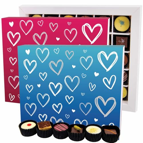 Hallingers Genuss Manufaktur Pralinen Valentinstagsgeschenk - ohne Alkohol, handmade aus Edelkakao Doppelpack in wertiger Geschenkbox Pink&Blue Heart..., Valentintstag für Frauen Männer