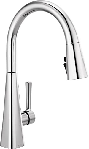 Delta Lenta Chrome Kitchen Faucet with Pull Down Sprayer, Modern Single Hole Kitchen Sink Faucet, Single Handle, Chrome 19802Z-DST