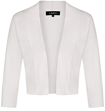MINTLIMIT Strickjacke Damen Sommer V-Ausschnitt 3/4-Arm Bolero Festlich Cardigan Blazer Weiß L