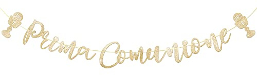 Prima Comunione Festone Ghirlanda Striscione di Carta Oro Addobbi con Santo Graal Decorativo per Comunione Cresima Battesimo