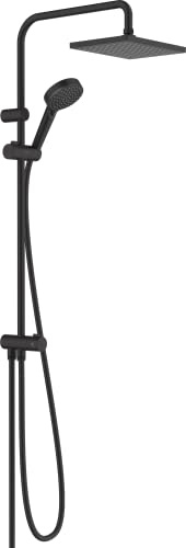 hansgrohe Vernis Shape - Colonna doccia a risparmio idrico (EcoSmart) senza miscelatore, Sistema doccia (230 x 170 mm) con deviatore, doccetta, tubo, asta e soffione doccia, nero opaco, 26289670