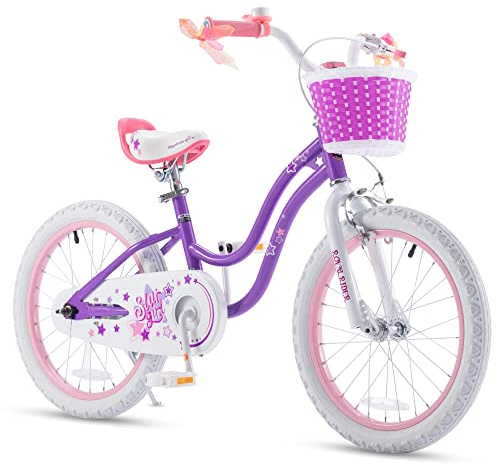Royalbaby Stargirl Children's Bicycle Outdoor Adventure Ride-On Bike with Kickstand, Adjustable Seat, and Basket, 18 Inch, Purple