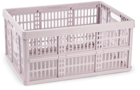 CABLEPELADO Caja Plegable con Asas, Caja Plástico Organizador, 48 cm Largo x 35 cm Ancho x 23 cm Alto, Capacidad 32 litros, Carga Máxima de 18 Kg, Rosa Claro