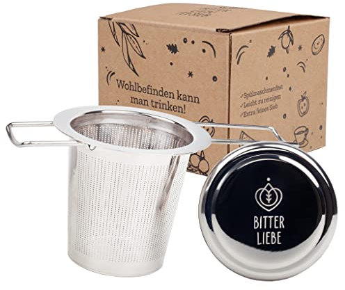 BitterLiebe® Teesieb für losen Tee mit Abtropfschale aus Edelstahl I Teefilter und Teesieb für Tassen und Teekannen mit faltbaren Henkeln I tee sieb