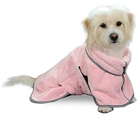 PETCUTE Hundebademantel aus Mikrofaser Badezubehör,Badetuch Hunde Handtuch mit Verstellbarem Riemen für Haustiere Hunde und Katzen,Super Saugfähiger Schnell Trocknend Hunde Bademantel(Rosa,M)