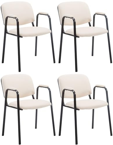 CLP 4er Set Besucherstühle Ken Pro Mit Metallgestell Und Kunstlederbezug I Konferenzstühle Mit Metallgestell Und Rückenlehne, Farbe:Creme