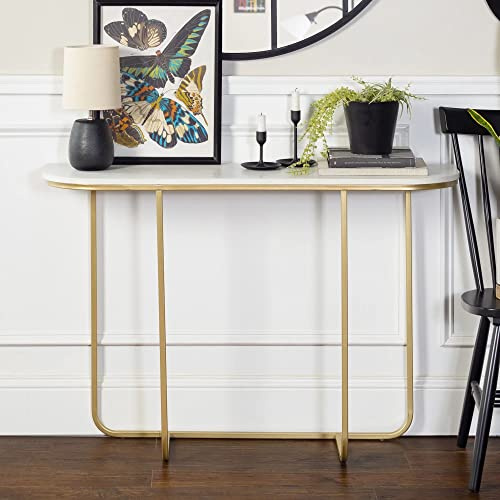 URBNLIVING Zweifarbige moderne dekorative Konsole Eingang Telefon schmaler Tisch Sofatisch für Wohnzimmer, Flur, Büro (weißer Kunstmarmor und goldene Beine)