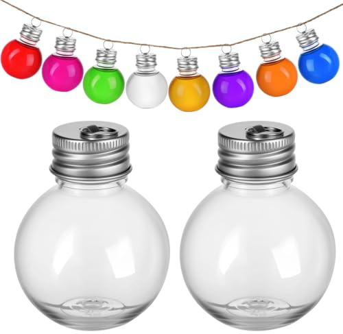 YARNOW Light Bulb Shape Ball Bottle 6.2X5X6.2Cm Portable Clear Milk and Juice Container with Leak-Proof Lid for Household and Holiday Decoration