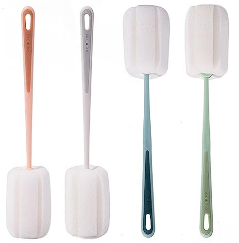 4 spazzole per bottiglie di spugna per bottiglie con manico lungo in schiuma, spazzola da cucina per acqua bottiglia di birra bicchieri da vino tazze