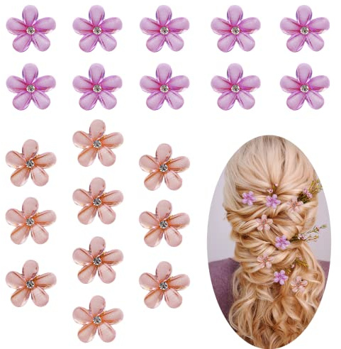 20 Pezzi Mini Tornante per Capelli Diamantati Mini Fermagli per Capelli a Fiori Mollette con Perle per Capelli per Festa Matrimonio Compleanno, Rosa Viola
